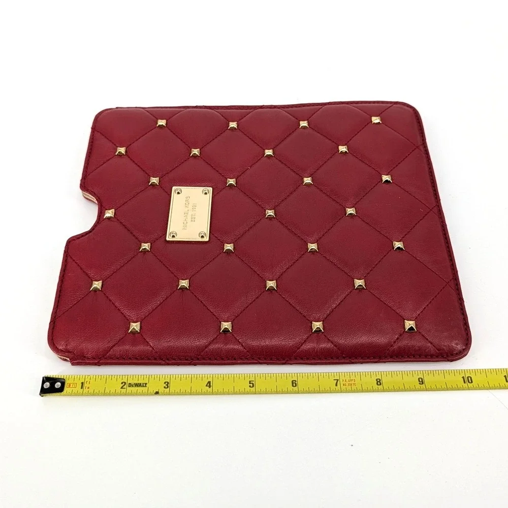 Michael Kors Quilted Leather Tablet Sleeve Red Studded Tablet Sleeve 10x8in
